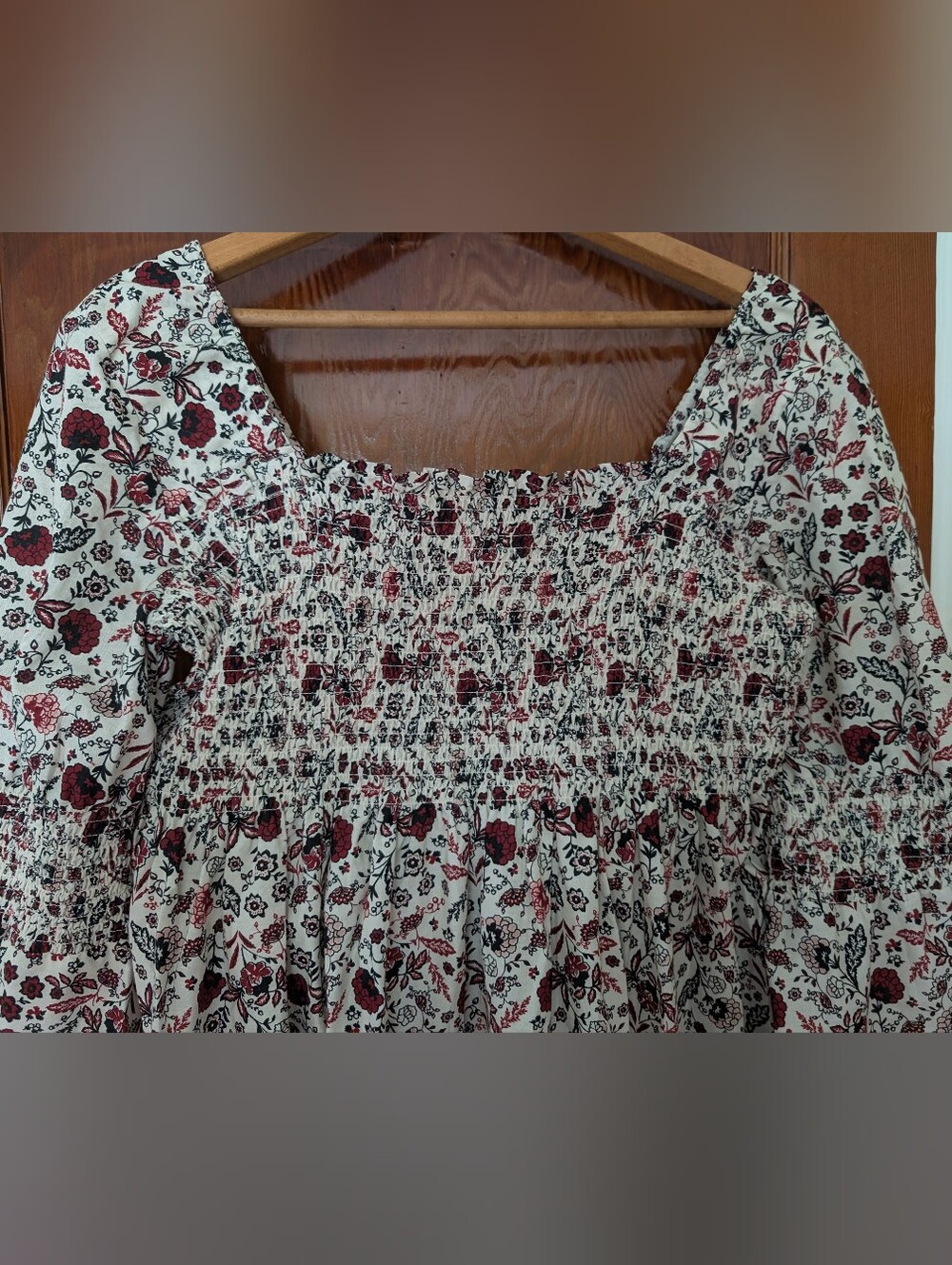 Shirred Cottagecore Lounge Dress, Cute "Calico" Long Length Size 2/3X - Picture 4 of 5